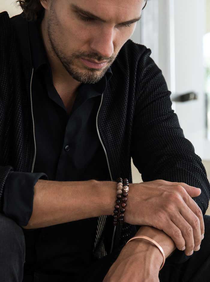 Perlen-Armband-Herren-Rotes-Tigerauge-Rosegold m